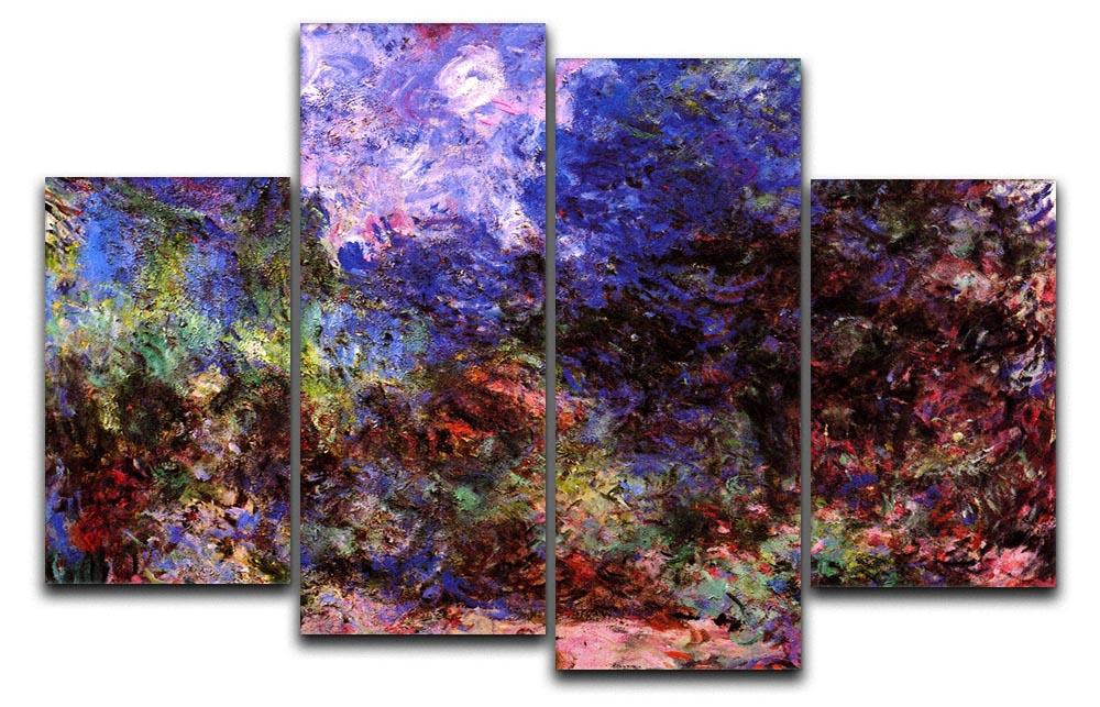A beautiful 4-split canvas artwork depicting roses in Monet's garden, showcasing vibrant colors and impressionistic style.